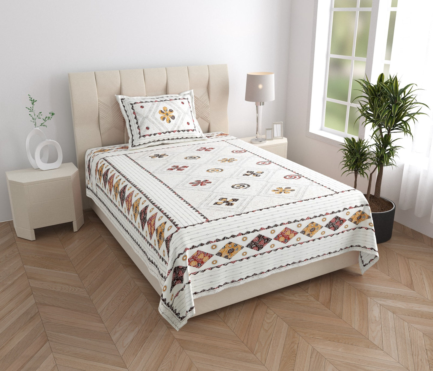 Single Bed Cotton Bedsheet 63x90 with Pillow Cover | Printed Cotton Single Bedsheet | Soft Breathable Daily Use Bedsheet