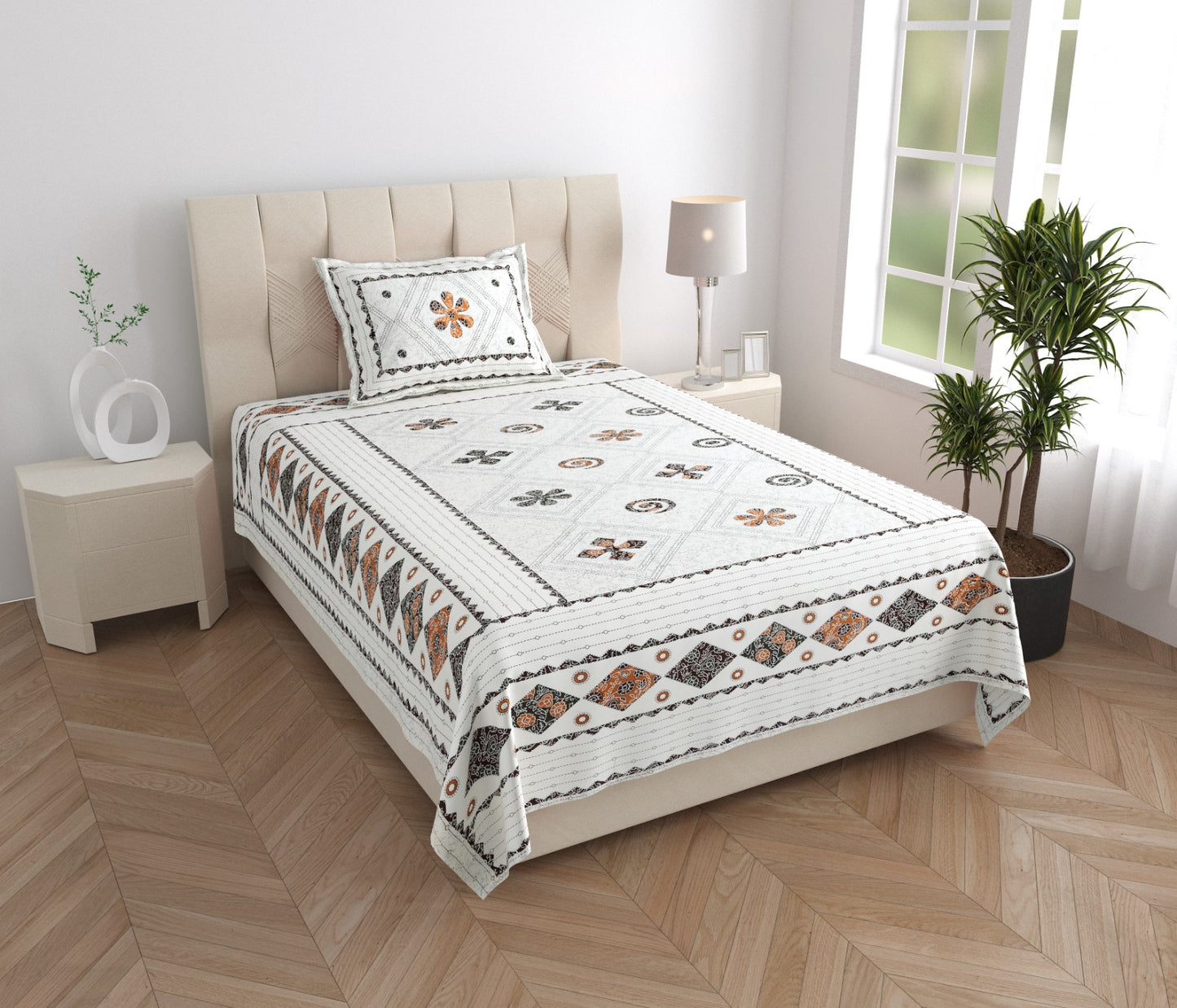 Single Bed Cotton Bedsheet 63x90 with Pillow Cover | Printed Cotton Single Bedsheet | Soft Breathable Daily Use Bedsheet