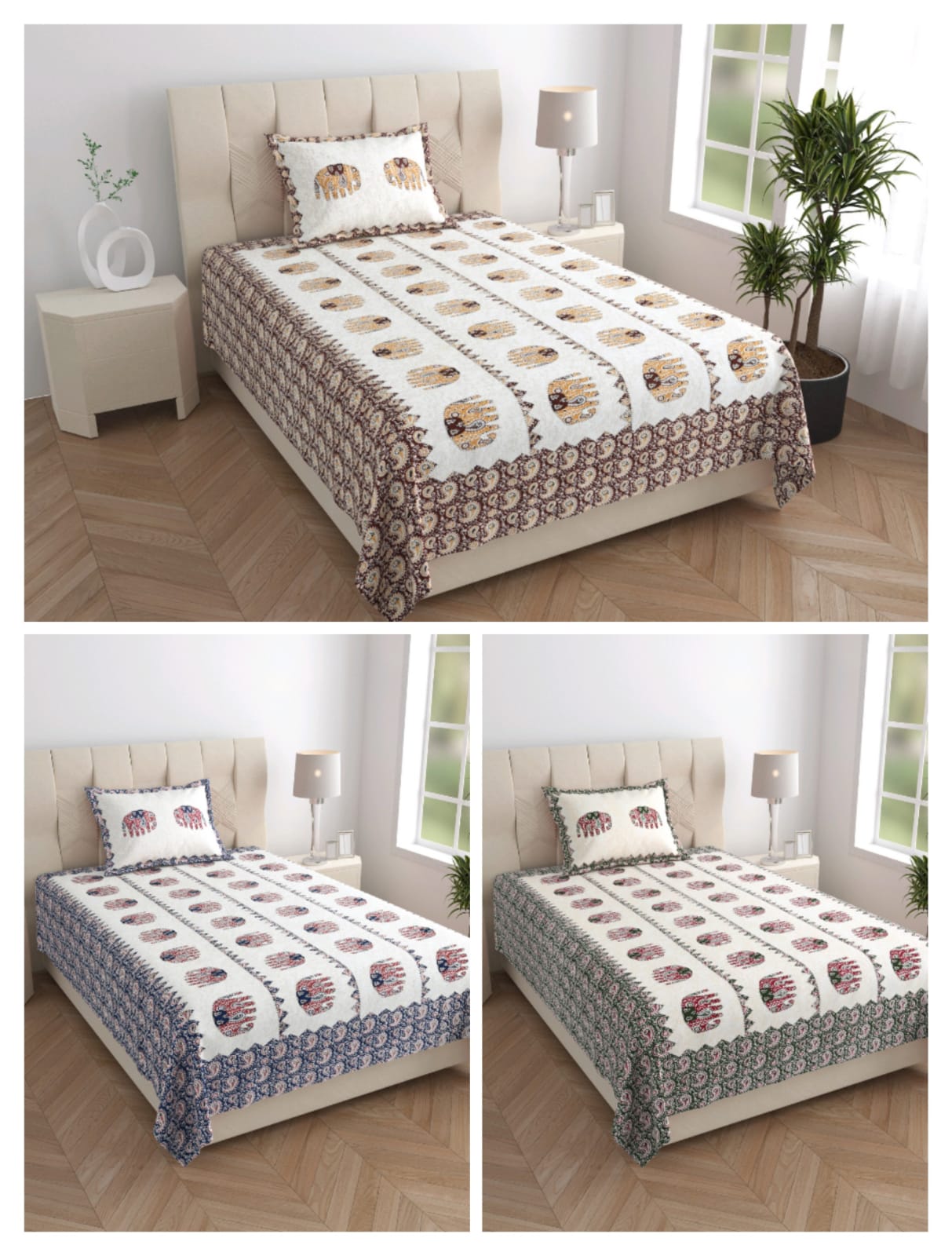 Single Bed Cotton Bedsheet 63x90 with Pillow Cover | Elephant Print Cotton Bedsheet | Soft Breathable Single Bedsheet