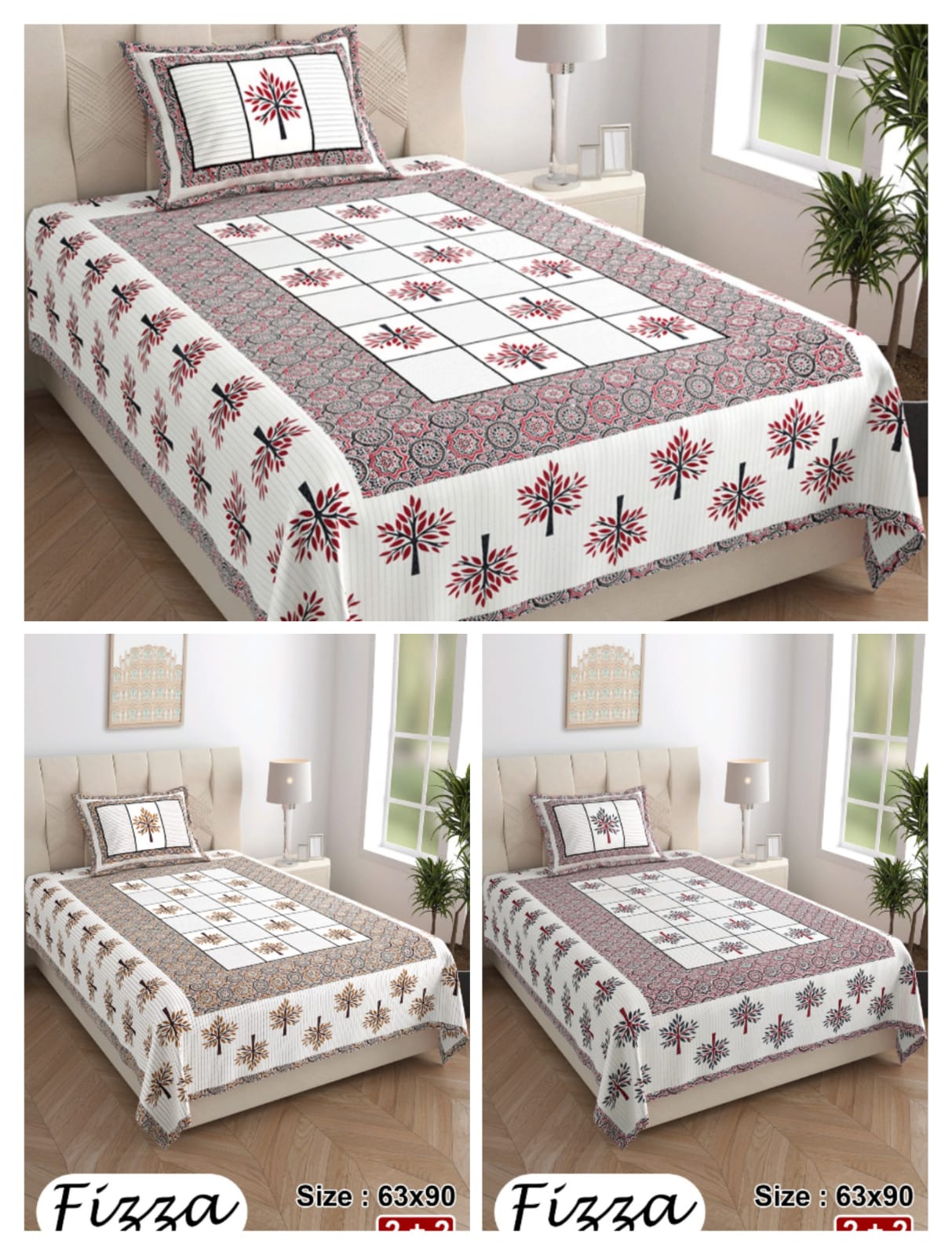 Single Bed Cotton Bedsheet 63x90 with Pillow Cover | Fizza Tree Print Bedsheet | Soft Breathable Cotton Single Bedsheet