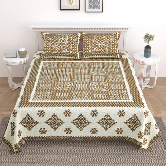 King Size Cotton Bedsheet 108x108 with 2 Pillow Covers | Traditional Jaal Block Print Bedsheet Double Bed | Ethnic Designer Bedsheet