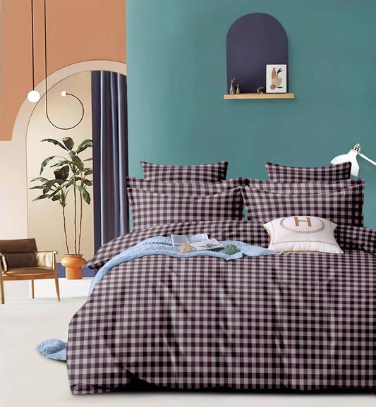 Salsa Double Bedsheet with 2 Pillow Covers (90×100 Inch) – Modern Checks & Floral Printed Cotton Bedsheet