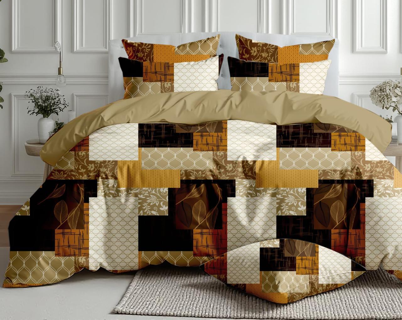Salsa Double Bedsheet with 2 Pillow Covers (90×100 Inch) – Modern Checks & Floral Printed Cotton Bedsheet