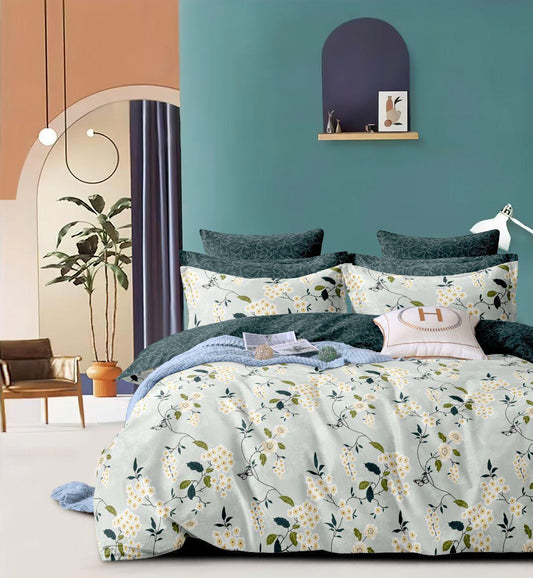 Salsa Double Bedsheet with 2 Pillow Covers (90×100 Inch) – Floral, Geometric & Patchwork Printed Bedsheet
