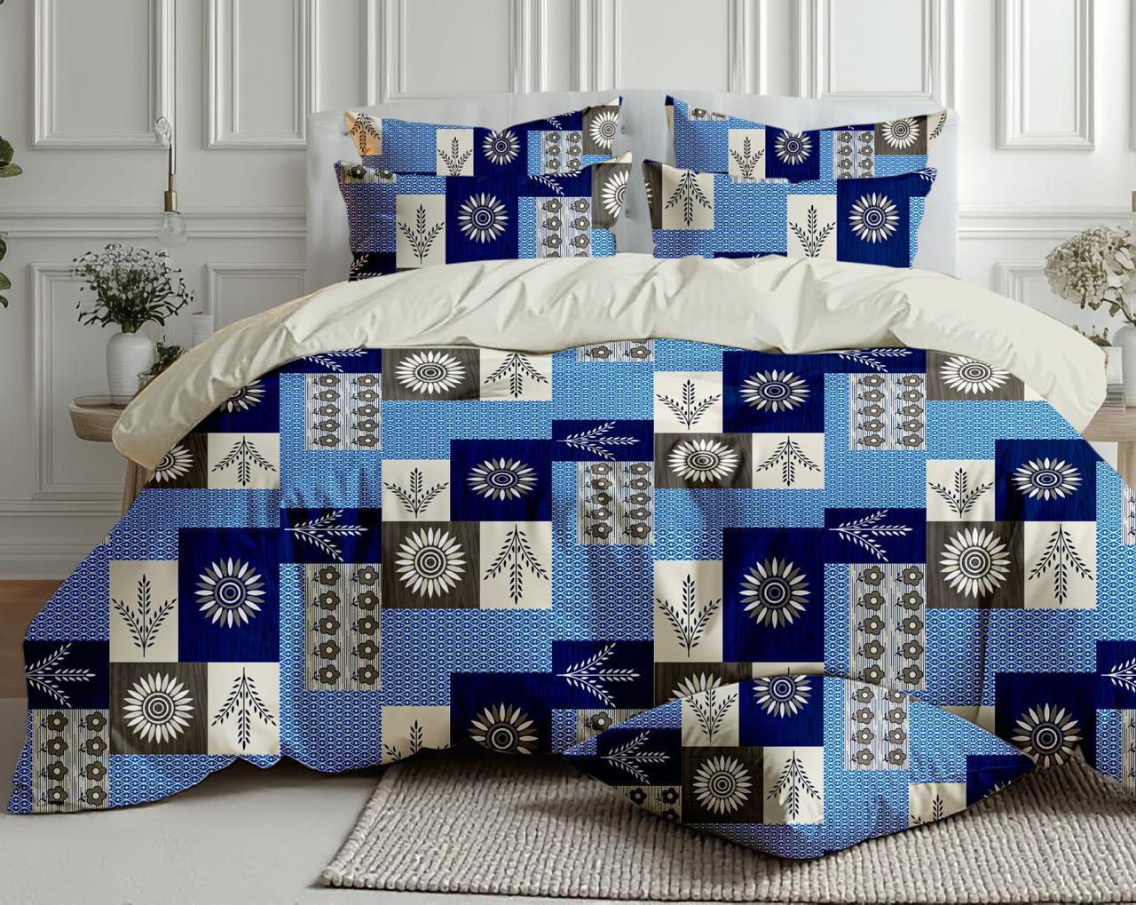 Salsa Double Bedsheet with 2 Pillow Covers (90×100 Inch) – Floral, Geometric & Patchwork Printed Bedsheet