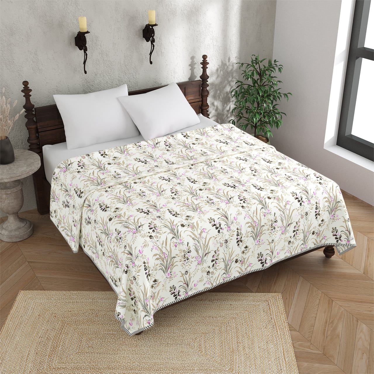 King Size Cotton Double Dohar 90x100 Inches | Soft Floral AC Blanket for Summer | Lightweight Reversible Cotton Dohar