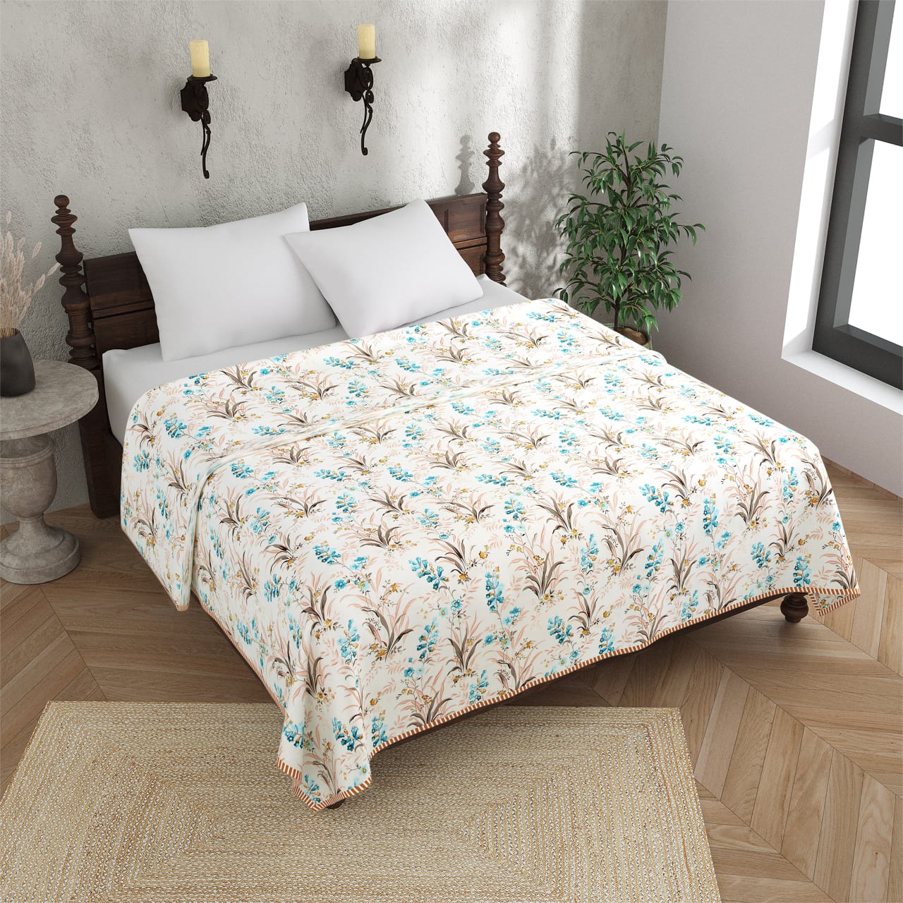 King Size Cotton Double Dohar 90x100 Inches | Soft Floral AC Blanket for Summer | Lightweight Reversible Cotton Dohar