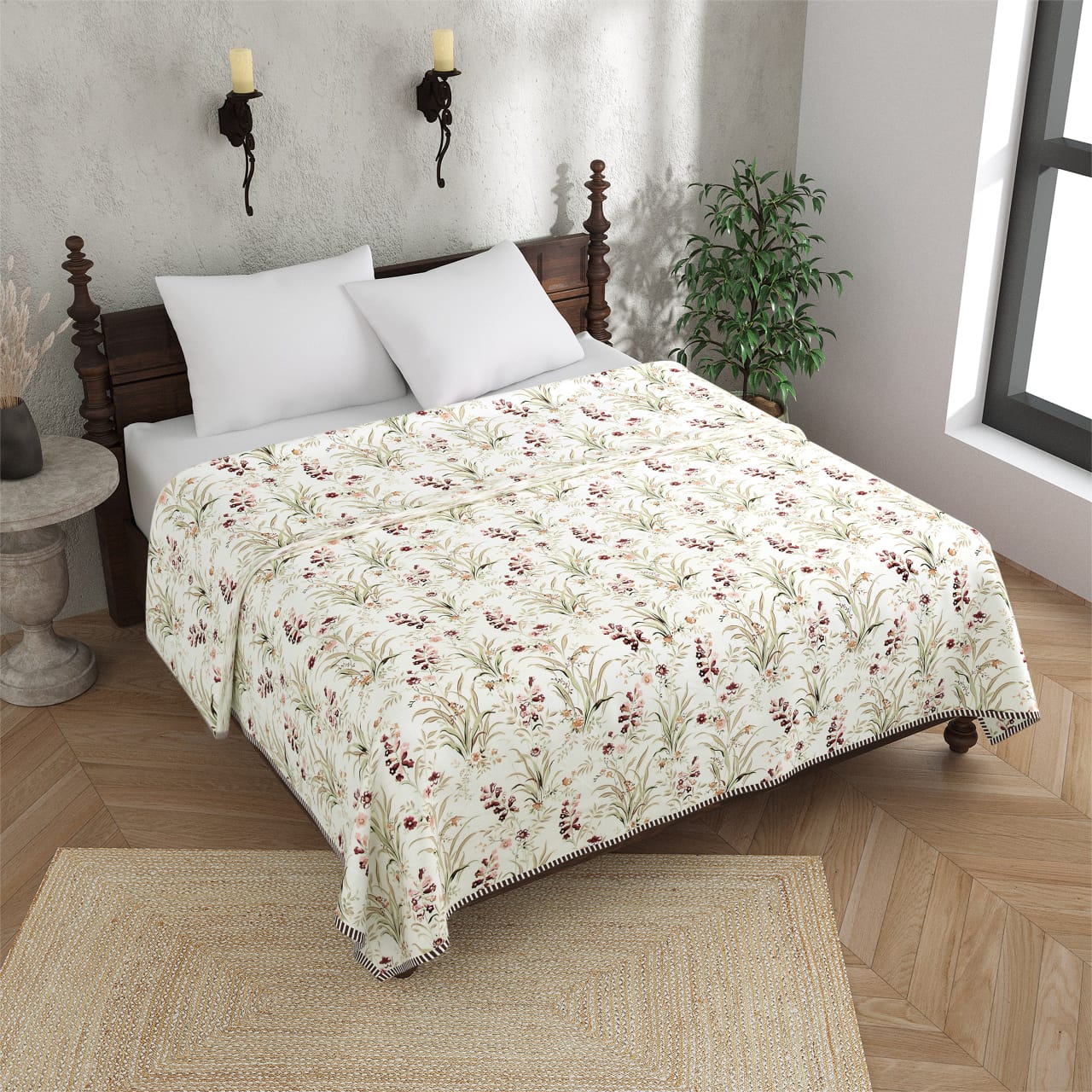 King Size Cotton Double Dohar 90x100 Inches | Soft Floral AC Blanket for Summer | Lightweight Reversible Cotton Dohar