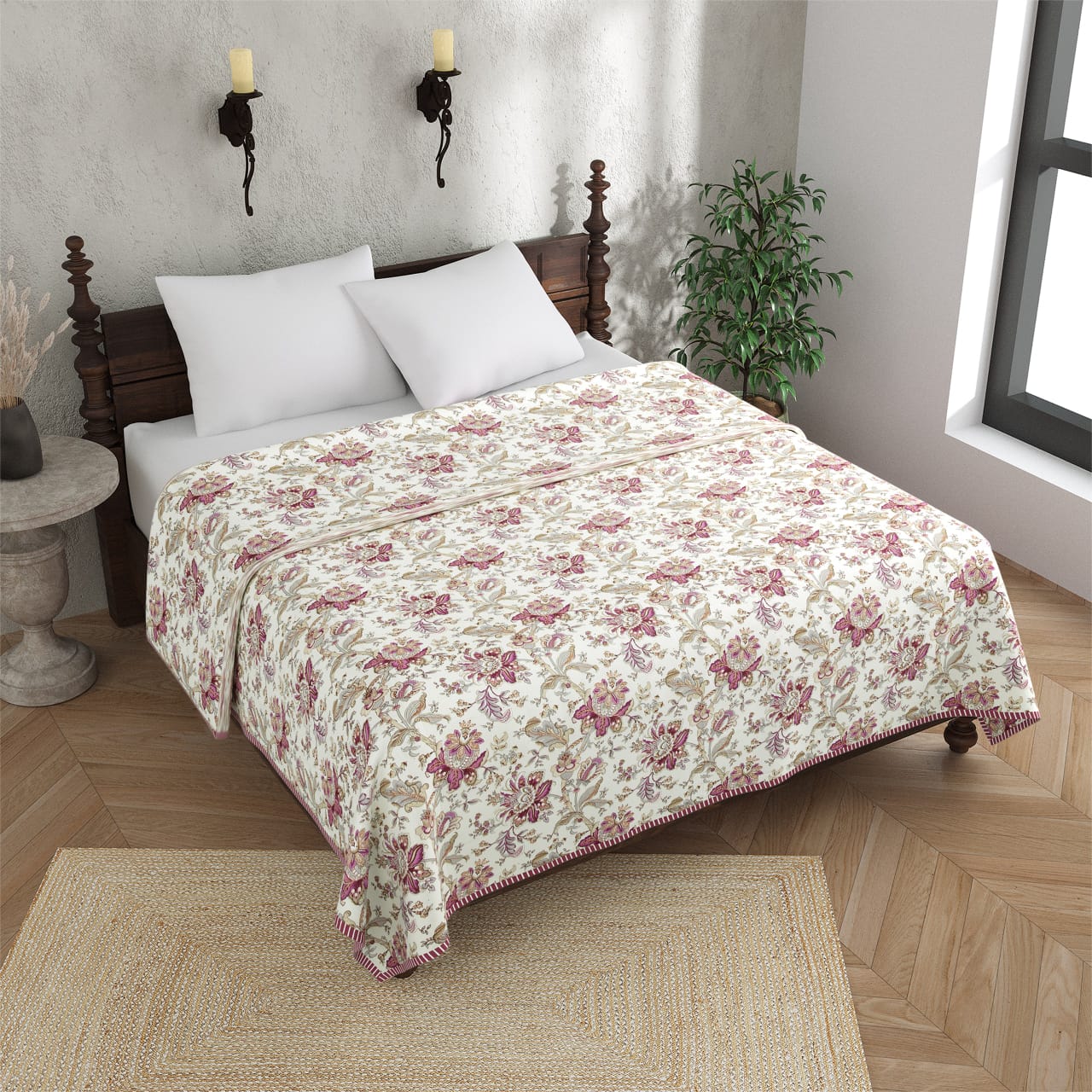 King Size Cotton Double Dohar 90x100 Inches | Soft Floral AC Blanket for Summer | Lightweight Reversible Cotton Dohar