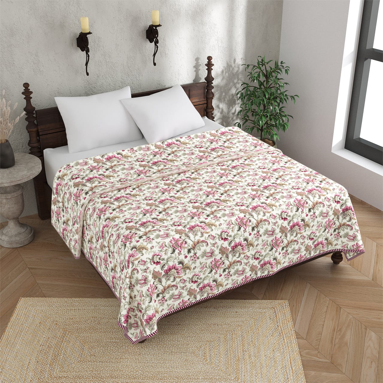 King Size Cotton Double Dohar 90x100 Inches | Soft Floral AC Blanket for Summer | Lightweight Reversible Cotton Dohar