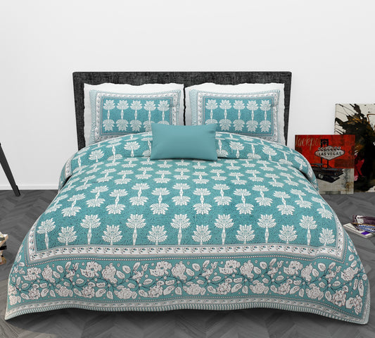 Phulkari Print Cotton King Size Bedsheet Set (90x108 inch) with 2 Pillow Covers | Soft Breathable Floral Buti Design | Everyday Luxury Bedding