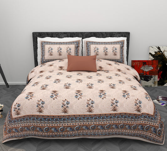Phulkari Inspired Buta Print Cotton King Size Bedsheet Set (90x108 inch)