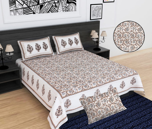 Floral Buta Print Cotton King Size Bedsheet Set (90x108 inch)