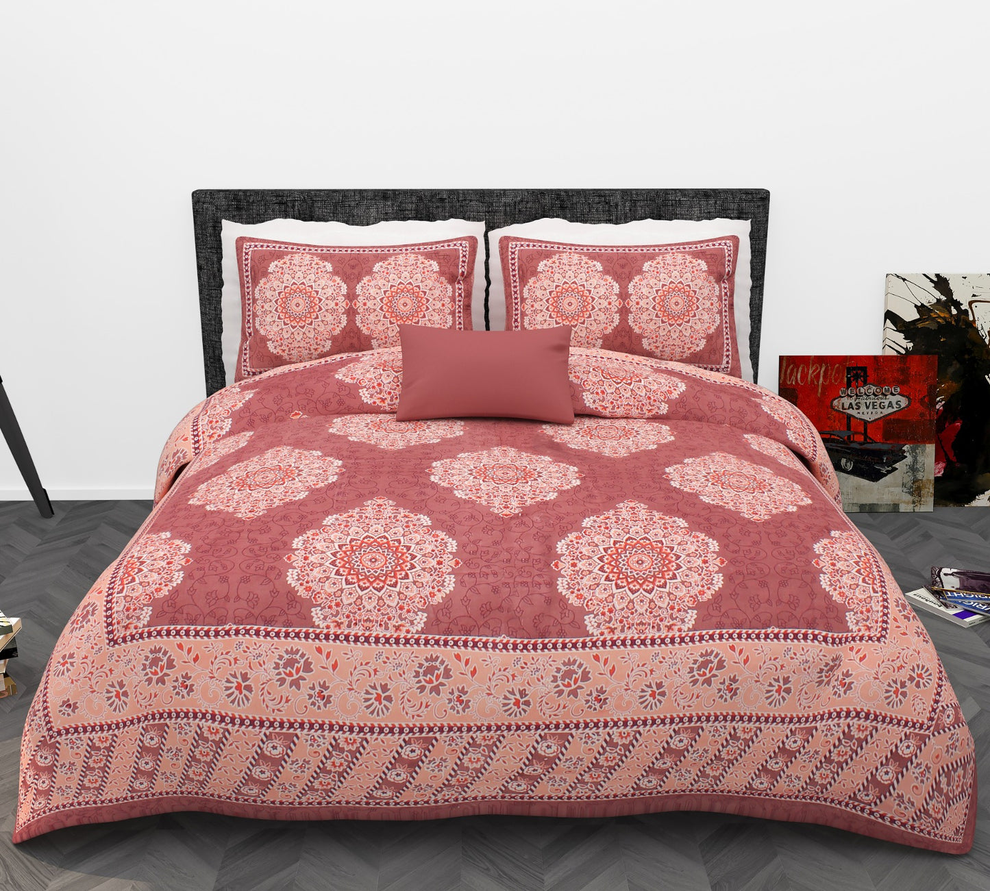 Mandala Floral Print Cotton King Size Bedsheet Set (90x108 inch)
