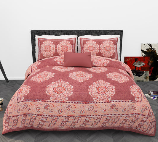 Mandala Floral Print Cotton King Size Bedsheet Set (90x108 inch)