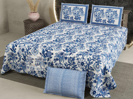 Jaipuri Floral King Size Cotton Bedsheet (108×108 Inch) – Premium Block Print Design with 2 Pillow Covers