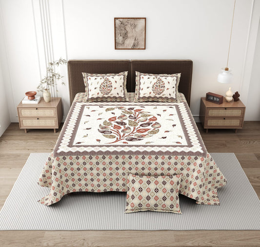 Bandhej Tree of Life King Size Cotton Bedsheet (108×108 Inch) – Ethnic Jaipuri Print with 2 Pillow Covers