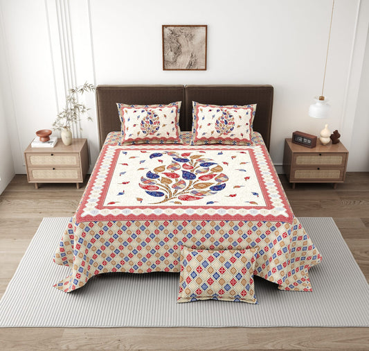 Bandhej Tree of Life King Size Cotton Bedsheet (108×108 Inch) – Ethnic Jaipuri Print with 2 Pillow Covers