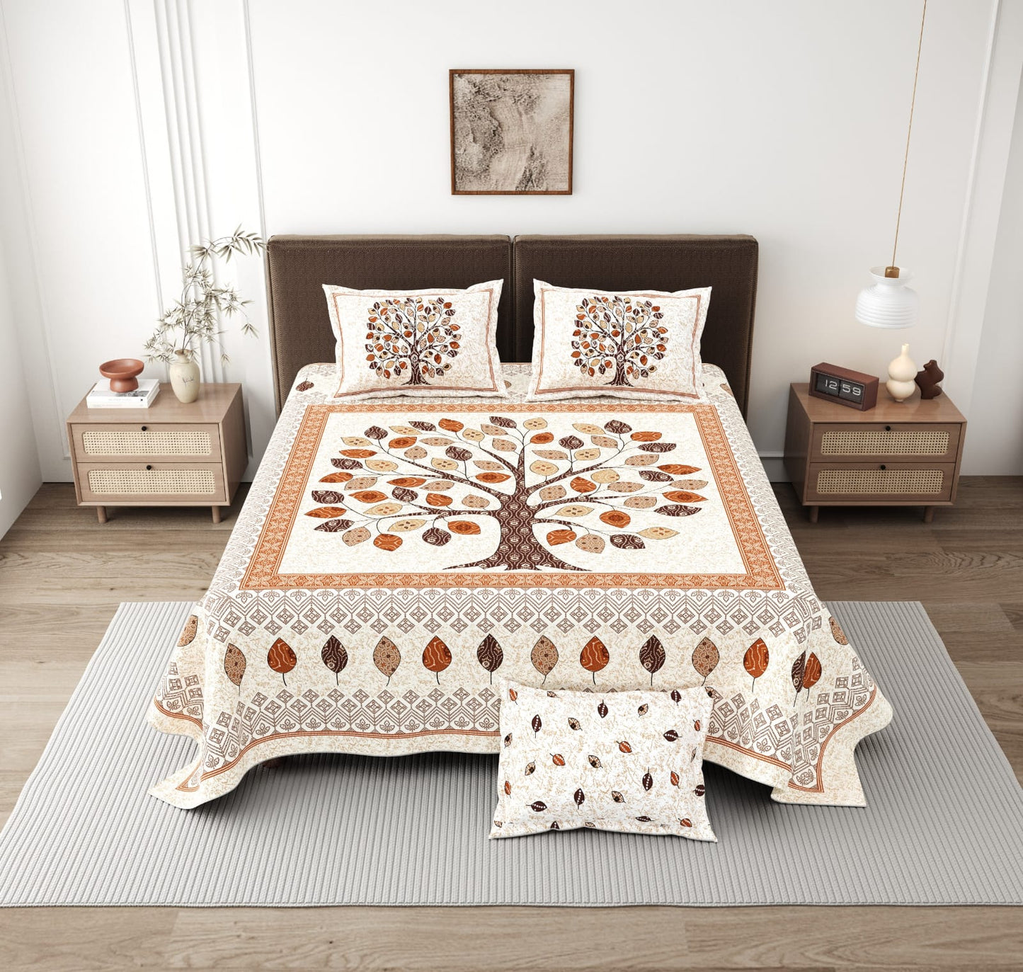 Bandhej Tree of Life King Size Cotton Bedsheet (108×108 Inch) – Ethnic Jaipuri Print with 2 Pillow Covers
