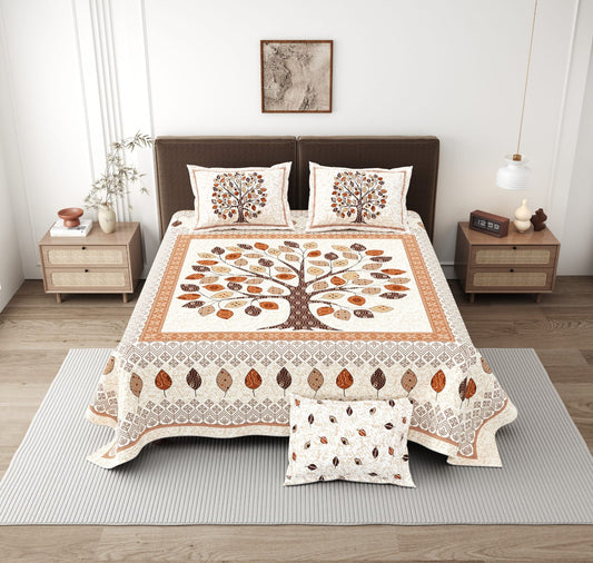 Bandhej Tree of Life King Size Cotton Bedsheet (108×108 Inch) – Ethnic Jaipuri Print with 2 Pillow Covers