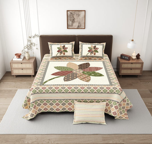 Bandhej Floral King Size Cotton Bedsheet (108×108 Inch) – Jaipuri Center Motif Design with 2 Pillow Covers | Premium Ethnic Bedding