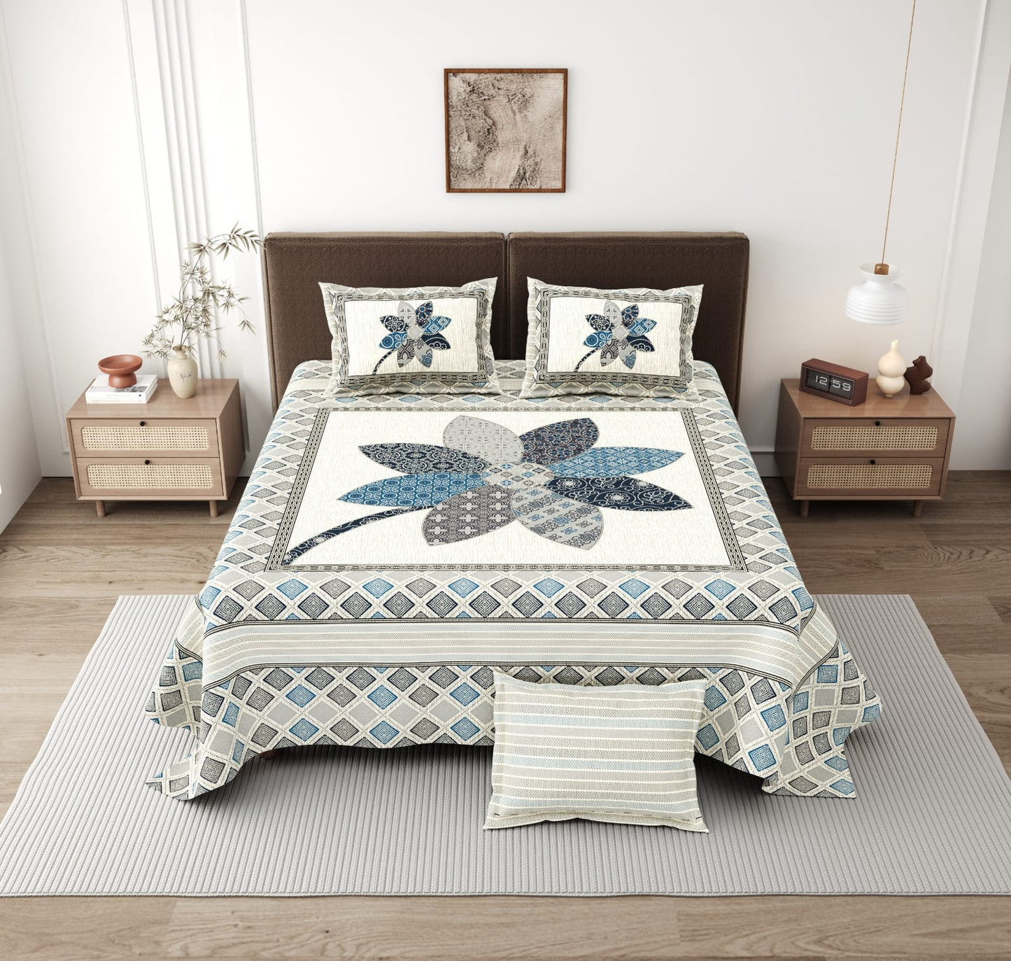 Bandhej Floral King Size Cotton Bedsheet (108×108 Inch) – Jaipuri Center Motif Design with 2 Pillow Covers | Premium Ethnic Bedding