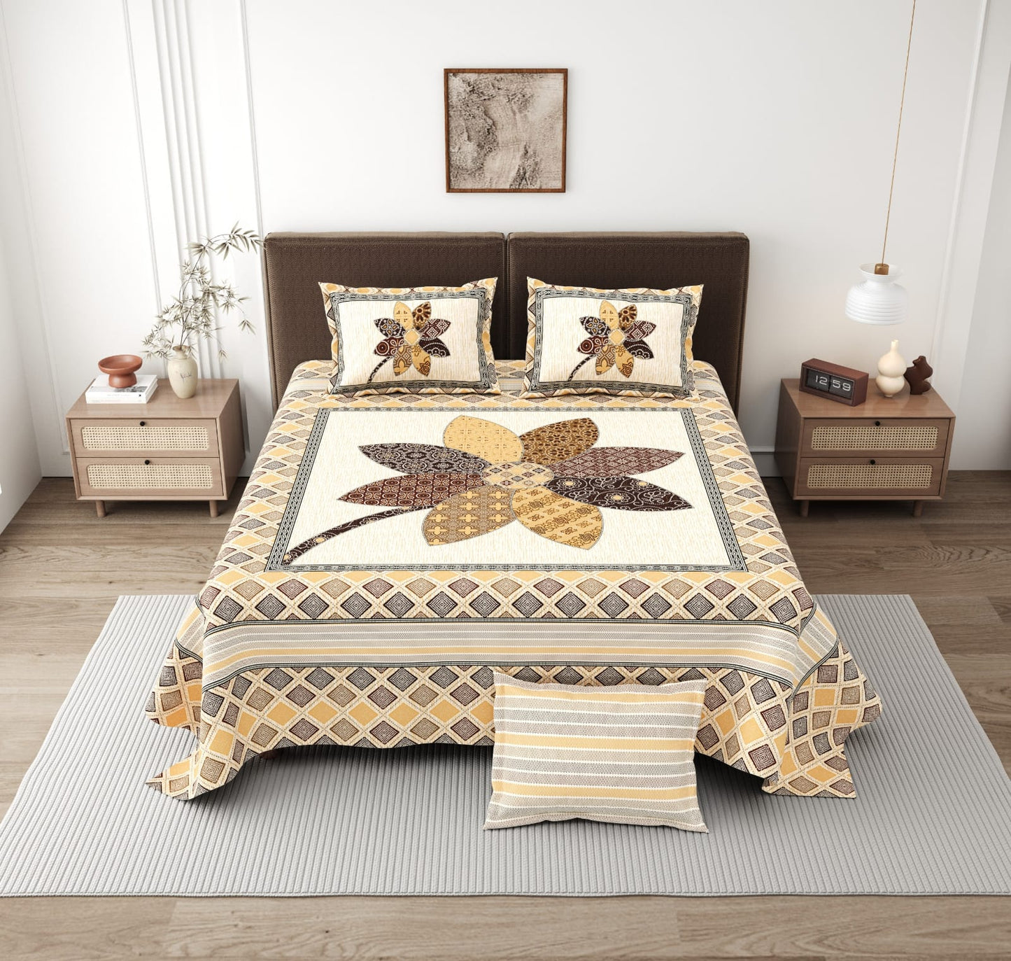 Bandhej Floral King Size Cotton Bedsheet (108×108 Inch) – Jaipuri Center Motif Design with 2 Pillow Covers | Premium Ethnic Bedding